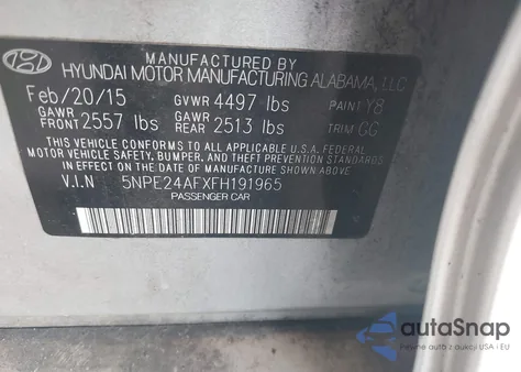 2015 Hyundai Sonata Se из США, поврежденный, VIN 5NPE24AFXFH191965